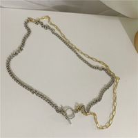 Wild Double Layer Buckle Chain Gold  Silver Two-color Simple Necklace sku image 1