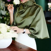 Women's Long Sleeve Blouses Bowknot Lady Commute Solid Color main image 1