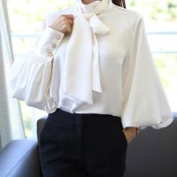 Women's Long Sleeve Blouses Bowknot Lady Commute Solid Color main image 7
