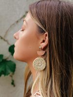 New Straw Woven Round Wood  Retro  Earrings main image 2