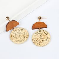 New Straw Woven Round Wood  Retro  Earrings main image 3