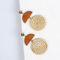 New Straw Woven Round Wood  Retro  Earrings main image 4