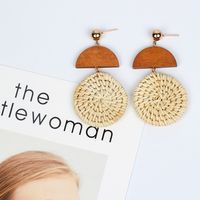 New Straw Woven Round Wood  Retro  Earrings main image 5