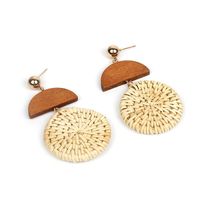 New Straw Woven Round Wood  Retro  Earrings main image 6