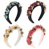Sponge Headband Diamond Chain Flowers Hand-sewn Four-color Headwear Fashion Prom Headband main image 1