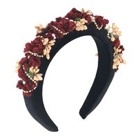 Sponge Headband Diamond Chain Flowers Hand-sewn Four-color Headwear Fashion Prom Headband main image 3