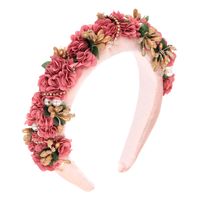 Sponge Headband Diamond Chain Flowers Hand-sewn Four-color Headwear Fashion Prom Headband main image 4