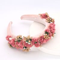 Sponge Headband Diamond Chain Flowers Hand-sewn Four-color Headwear Fashion Prom Headband main image 6