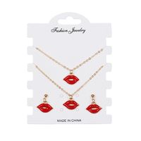Hot-selling Jewelry Bracelet Earrings Necklace Set Creative Red Lips Necklace Set main image 2