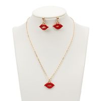 Hot-selling Jewelry Bracelet Earrings Necklace Set Creative Red Lips Necklace Set main image 4