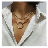 Simple Retro Alloy Ring Pendant Double Diamond Necklace Jewelry Chain Necklace main image 2