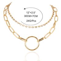 Simple Retro Alloy Ring Pendant Double Diamond Necklace Jewelry Chain Necklace main image 6