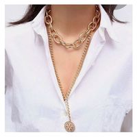Fashion New Gold Thick Chain Flower Medallion Alloy Pendant Necklace main image 1