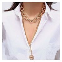 Fashion New Gold Thick Chain Flower Medallion Alloy Pendant Necklace main image 2