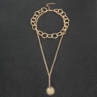 Fashion New Gold Thick Chain Flower Medallion Alloy Pendant Necklace main image 5