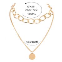 Gold Thick Chain Round Pendant Alloy Double Layer All-match Necklace Accessories main image 3