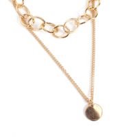Gold Thick Chain Round Pendant Alloy Double Layer All-match Necklace Accessories main image 5