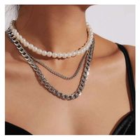 Creative Fashion Thick And Thin Chain Pearl Multi-layer Necklace Clavicle Chain Jewelry Necklace main image 2