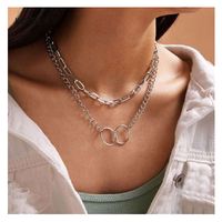 Simple Alloy Double Ring Interlocking Pendant Multi-layer Clavicle Chain Necklace main image 2