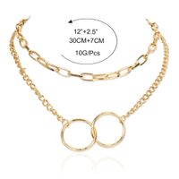 Simple Alloy Double Ring Interlocking Pendant Multi-layer Clavicle Chain Necklace main image 3