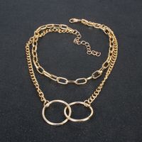 Simple Alloy Double Ring Interlocking Pendant Multi-layer Clavicle Chain Necklace main image 4