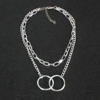Simple Alloy Double Ring Interlocking Pendant Multi-layer Clavicle Chain Necklace main image 5