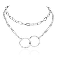 Simple Alloy Double Ring Interlocking Pendant Multi-layer Clavicle Chain Necklace main image 6