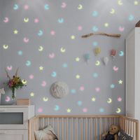 100 Stück Leuchtende Mischfarbensterne Und Mond 3d-kunststoff Fluoreszierende Kinderzimmer Wohnkultur Wandaufkleber main image 4