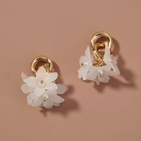 Korean Fashion Earrings Double Circle Compact Pendant Resin Flower Earrings sku image 1