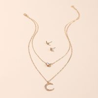 Hot Selling Fashion Star Moon Multilayer Necklace Earrings Set Wholesale sku image 1