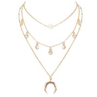 Retro Alloy Geometric Moon Pendant Diamond All-match Necklace For Women sku image 1