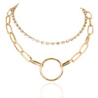 Simple Retro Alloy Ring Pendant Double Diamond Necklace Jewelry Chain Necklace sku image 1