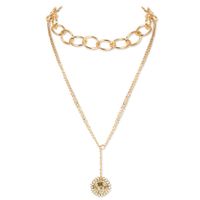 Fashion New Gold Thick Chain Flower Medallion Alloy Pendant Necklace sku image 1
