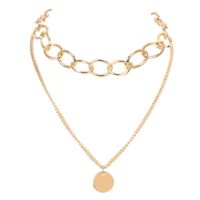 Gold Thick Chain Round Pendant Alloy Double Layer All-match Necklace Accessories sku image 1