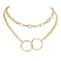 Simple Alloy Double Ring Interlocking Pendant Multi-layer Clavicle Chain Necklace sku image 1
