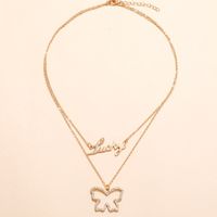 Korean Simple Multi-layer Diamond Necklace Fashion New Hollow Butterfly Letter Clavicle Chain sku image 1