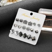 Black Square Rhinestone Earrings Retro Palace Style All-match Earrings 9 Pairs Set main image 1