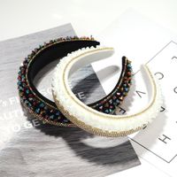 Fashion High-level Trendy Rhinestone Sponge Widened And Thickened Baroque Two-color Headband main image 4