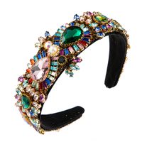 New Multi-layer Bangs Clip Headband Women's Fabric Colorful Rhinestone Baroque Wide-brimmed Headband main image 6