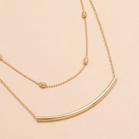 New Fashion Simple Double Layered Gold Thin Chain Small Tube Pendant Necklace main image 4