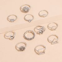 Retro Geometric Silver Flower Wave Star Square Round Leaf Alloy Ring 11 Piece Set main image 3