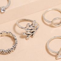 Retro Geometric Silver Flower Wave Star Square Round Leaf Alloy Ring 11 Piece Set main image 4
