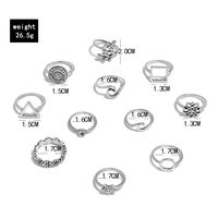 Retro Geometric Silver Flower Wave Star Square Round Leaf Alloy Ring 11 Piece Set main image 6