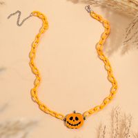 Halloween Small Ornament Acrylic Pumpkin Imp Pendant Resin Chain Necklace main image 3