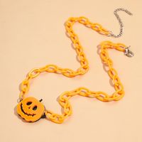Halloween Small Ornament Acrylic Pumpkin Imp Pendant Resin Chain Necklace main image 4