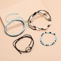 Bohemian Beach Hand-woven Foot Ornaments Natural Shell Beads Sea Wave Anklet 4-piece Set main image 5