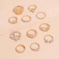 Fashion New Geometric Joint Fox Head Snake-shaped Knotted Diamond Ring 11-piece Set main image 4