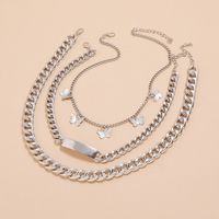 Fashion New Punk Style Long Strip Multi-layer Silver Flower Butterfly Tassel Clavicle Chain Necklace main image 5