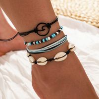 Bohemian Beach Hand-woven Foot Ornaments Natural Shell Beads Sea Wave Anklet 4-piece Set sku image 1