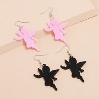 New Silver Ear Hook Pink Black Acrylic Little Angel Pendant Earrings Set sku image 1